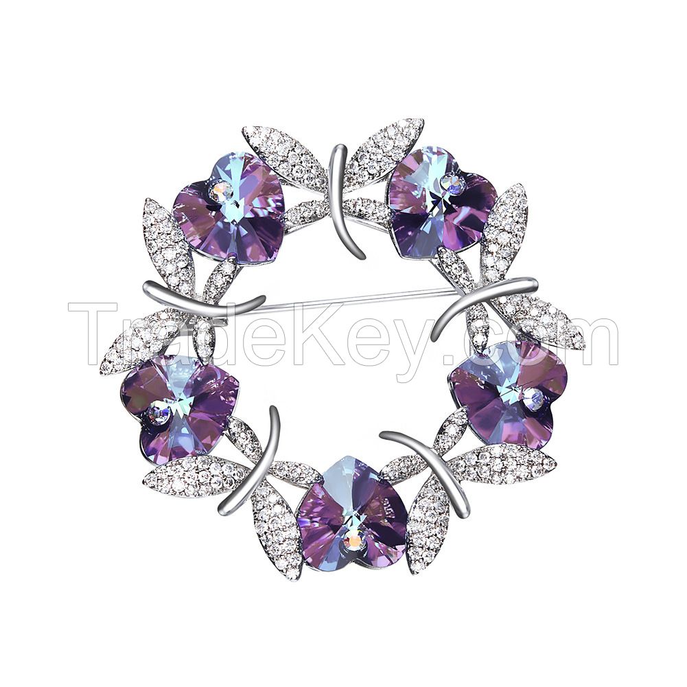Hot sale women 925 sterling silver brooches with high quality crystals