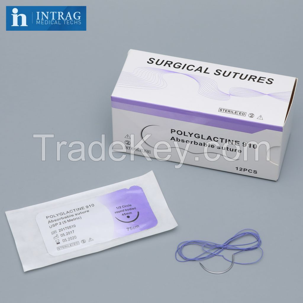 Manufactory Absorbable Surgical Suture Vicryl Suture/PGLA 910/Polyglactine Braided Suture INTRAG With CE ISO Certificate