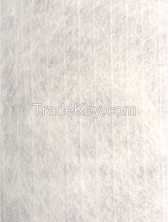 Glass fiber yarn reinforced in machined direction polyester mat