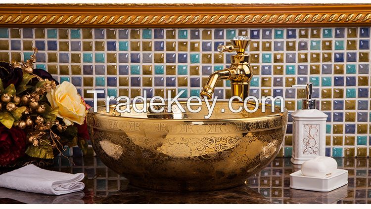 Jingdezhen Gucheng Hotel Bathroom Art Luxury Handmade Ceramic Wash Basin Sink Porcelain Above Counter