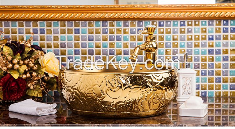 Jingdezhen Gucheng Hotel Bathroom Luxury Handmade Art Ceramic Wash Basin Sink Porcelain Sanitary Ware