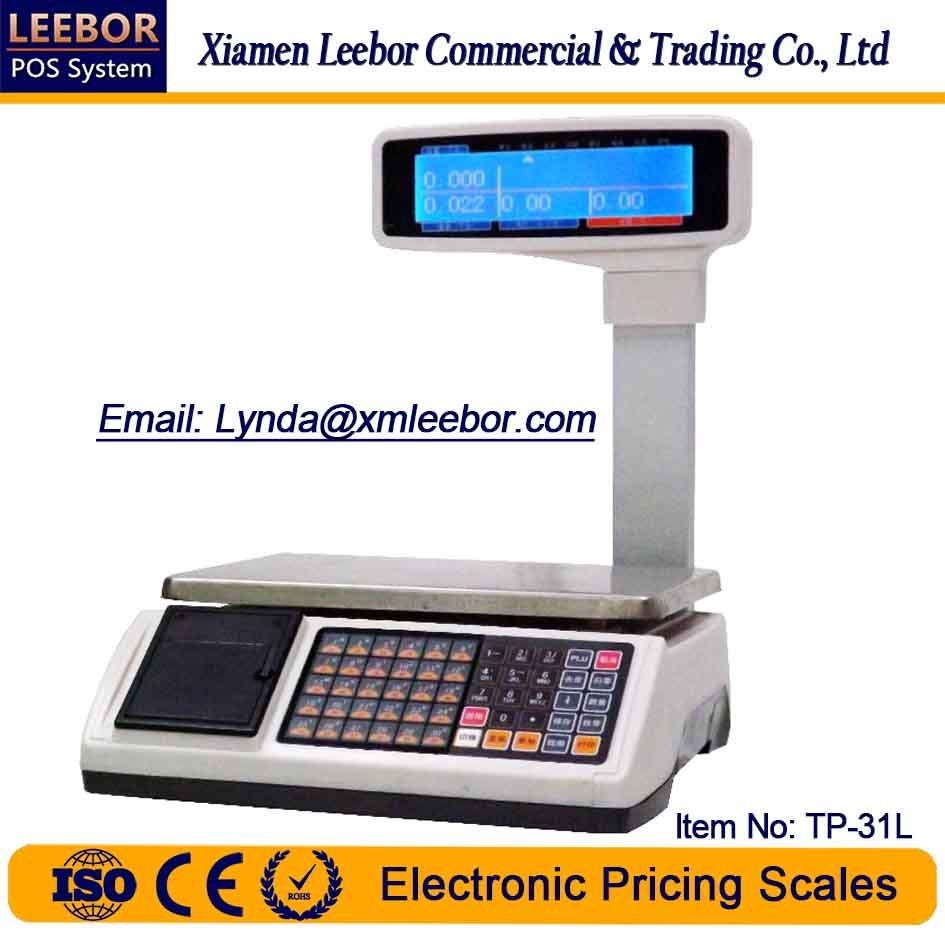TP-31L Electronic Pricing/ Counting Scale, Supermarket Retail Cash Register Big LCD Display Scales, Price Computing Multi-Language Weighing, Thermal Printer POS Scale