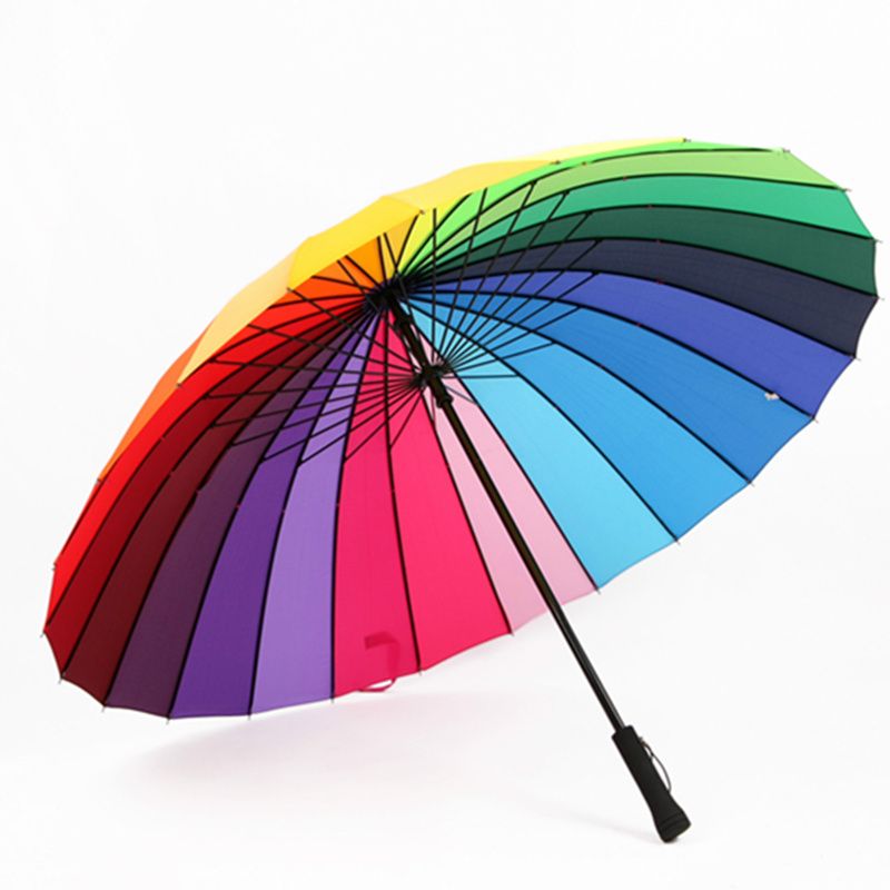 Wind-proof  24 Ribs Straight Long handle Rainbow Umbrella for 2 or 3 People