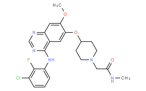 AZD8931, Sapitinib  2-(4-((4-((3-chloro-2-fluorophenyl)amino)-7-methoxyquinazolin-6-yl)oxy)piperidin-1-yl)-N-methylacetamide
