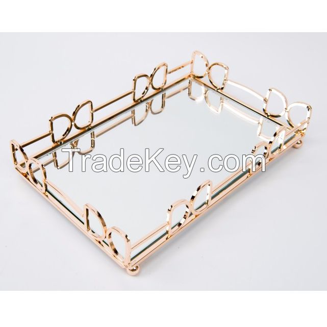 metal gold vanity mirror tray serving tray for food