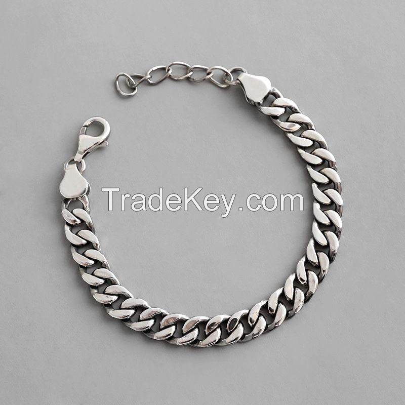 925 Sterling Silver Jewelry Flat Chain Bracelet For Women Men Lovers