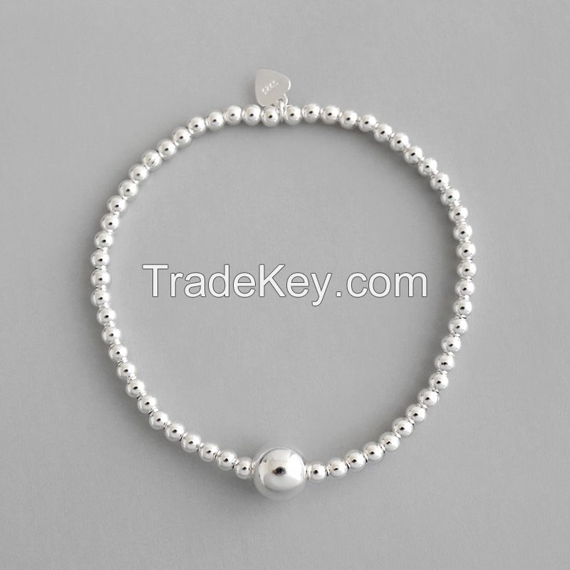 925 Sterling Silver Fine Jewellery 3mm Beads Strand Bracelet