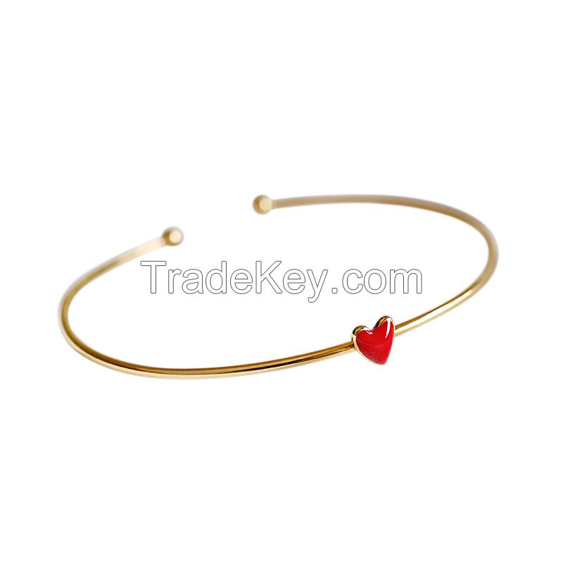 925 Sterling Silver Jewelry Fashion Enamel Heart Gold Plated Bracelet Bangle