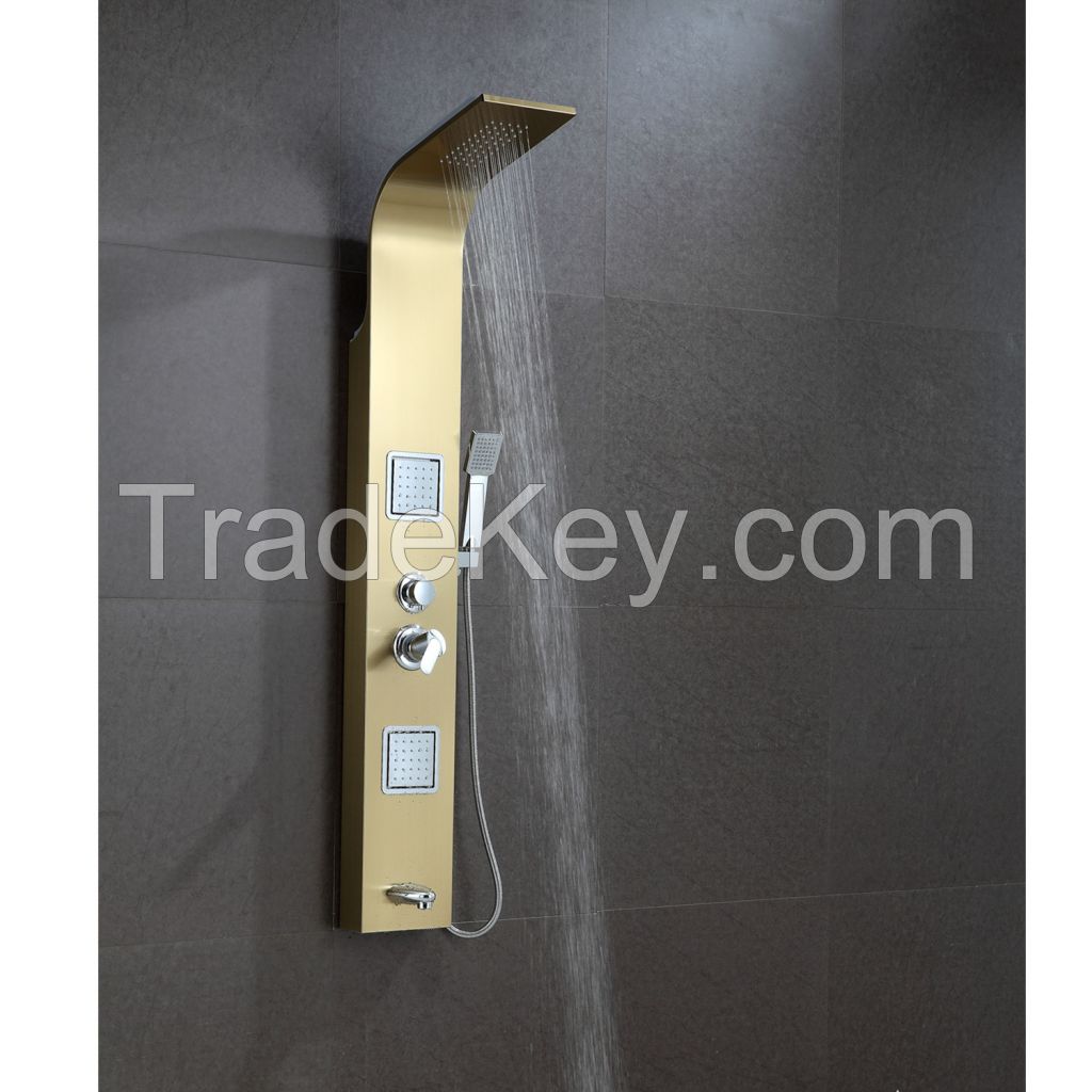 Golden chrome shower panel rain tower side jet multi function stainless steel