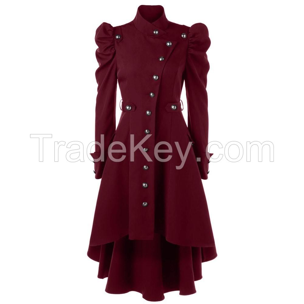 Fashion-Gothic Coat Autumn Winter Long Trench Black Windbreaker Coats Classic Shrug Purple Asymmetry European Vintage Overcoat