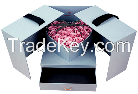 Valentine Day Wholesale magnet closure double layer heart shaped gift box with cardboard drawer and ribbon