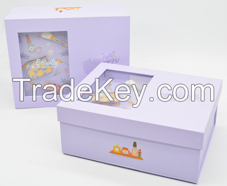 Custom logo printing mother and baby purple gift boxes baby full moon clothing packing box folding gift box