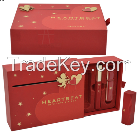 Custom Valentine's Day Drawer Paper Lip Gloss Gift Boxes Luxury Lipgloss Cosmetic Lipstick Package Empty Gift Packaging Box