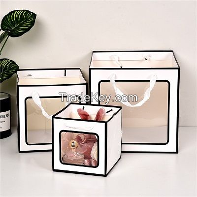 designed custom printed luxury birthday gift Small handles paper shopping bags with transparent Clear Window