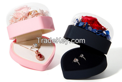 Elegant Heart Shape Necklace Ring Jewelry Gift Box With Flower