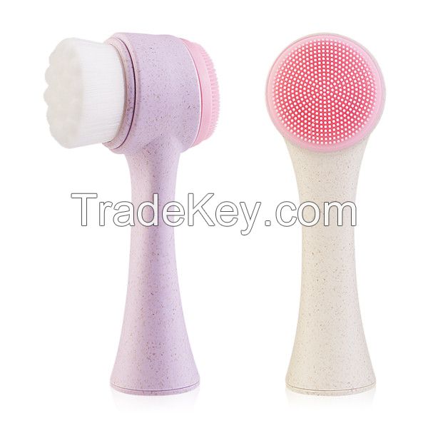 Eco Friendly Biodegradable Stand-up Facial Washing Brush Double Side Silicone 3D Face Cleaning brush