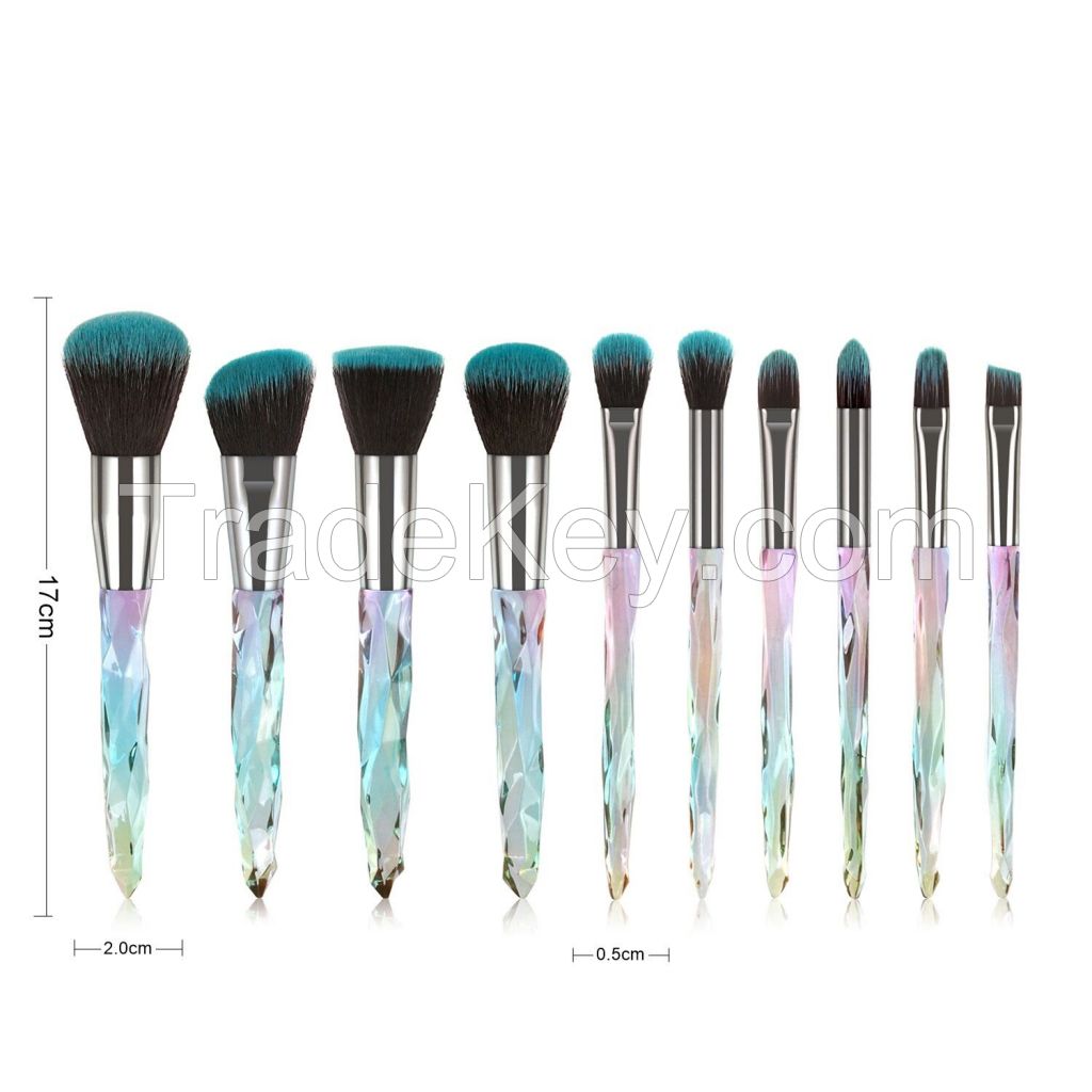 10PCS Complete Synthetic Kabuk Makeup Brushes Beautiful Crystal Handle