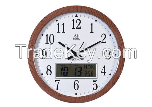 Factory Supply Wall Clock with Digital Date Day of Week and Temperature Meter, Round Silent, Non-Ticking Sweep Clock OEM Welcome
