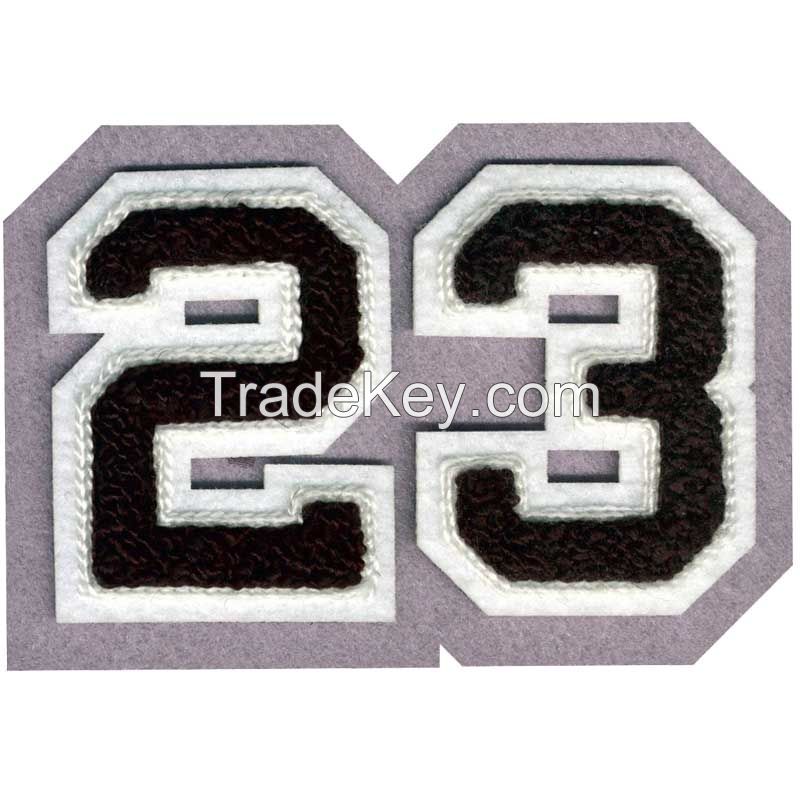 CNL049 hoodies chenille number patches, chenille badges number, chenille emblems