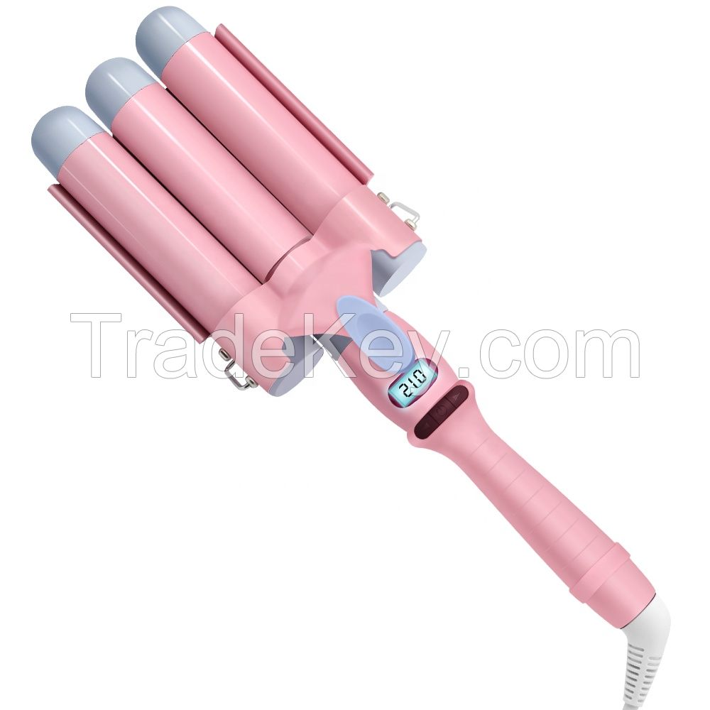 Home use new three barrel ceramic Ionic big wave curler automatic LCD curling iron with triple barrel hair waver hair curler