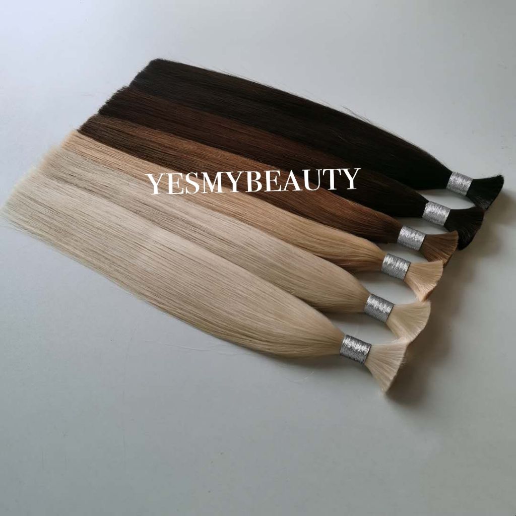 Wholesale Unprocessed raw hair bulk extensions virgin cuticle aligned human remy straight double drawn natural bulk hair