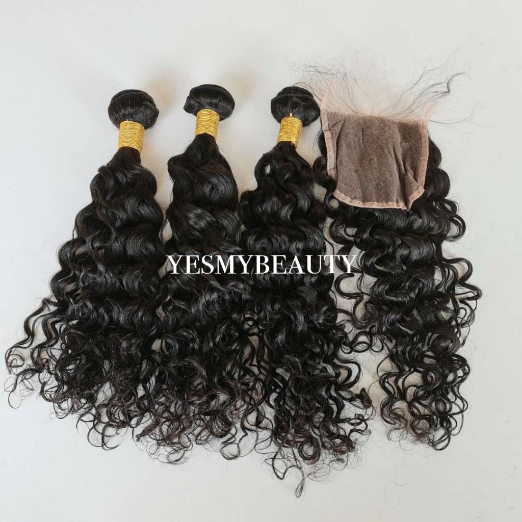 Cuticle Aligned Natural color Human Hair Bundles With Closure