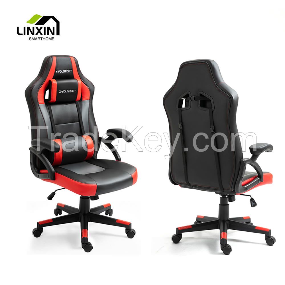 High Quality Modern Comfortable Wide Seat Ergonomic PU Leather Black and Red Swivel Computer Home Gaming Office Chairs