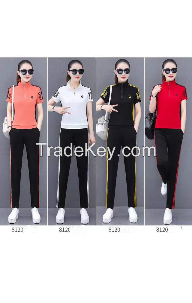 Monisa Lady Summer Sports Leisure Colorful Suit With Half Zipper