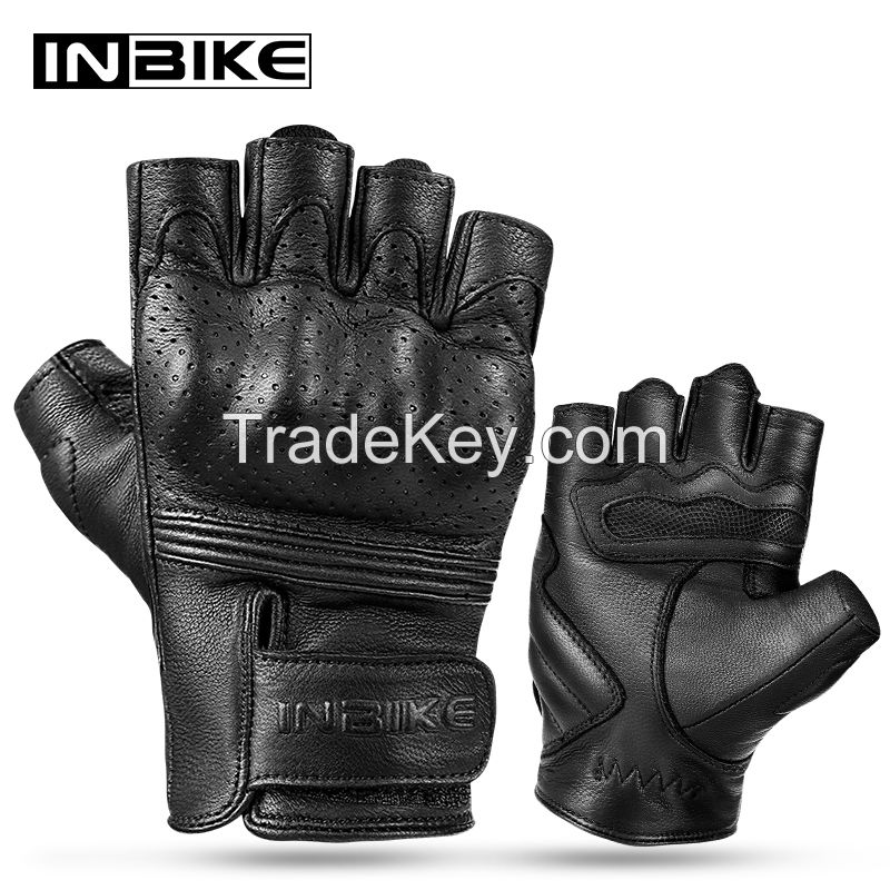 INBIKE Custom Adult Men Goatskin Waterproof Half Finger Racing Riding Motorcycle Gloves CM201