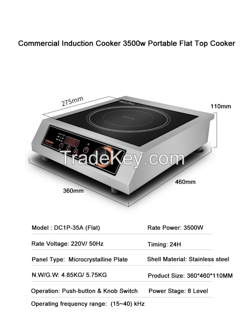 Multi Function Commercial Induction Cooker 3500w Portable Flat Top Soup Heavy Duty High Power Display For Hotel Restaurant