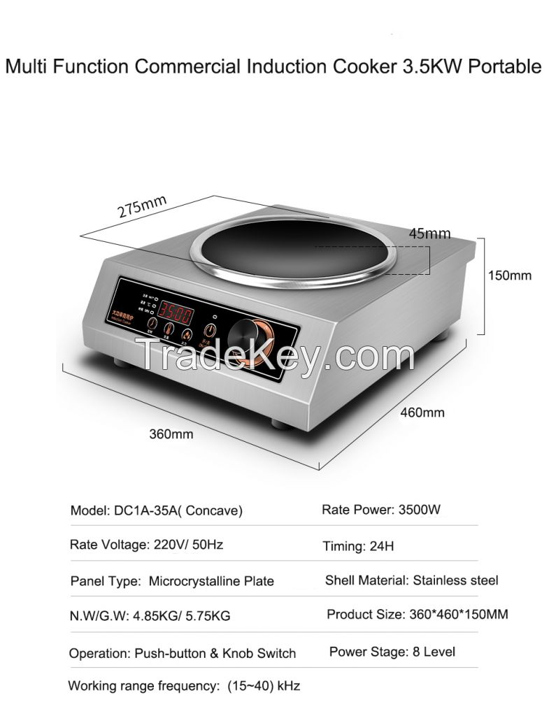 Multi Function Commercial Induction Cooker 3500w Portable 3.5KW Kitchen Appliance Concave Wok Cooker