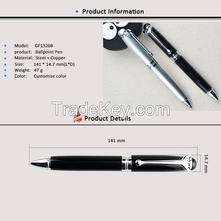 2022 Exclusive Fashion Luxury Heavy Silver and black Metal Ballpoint Pens with Custom Logo