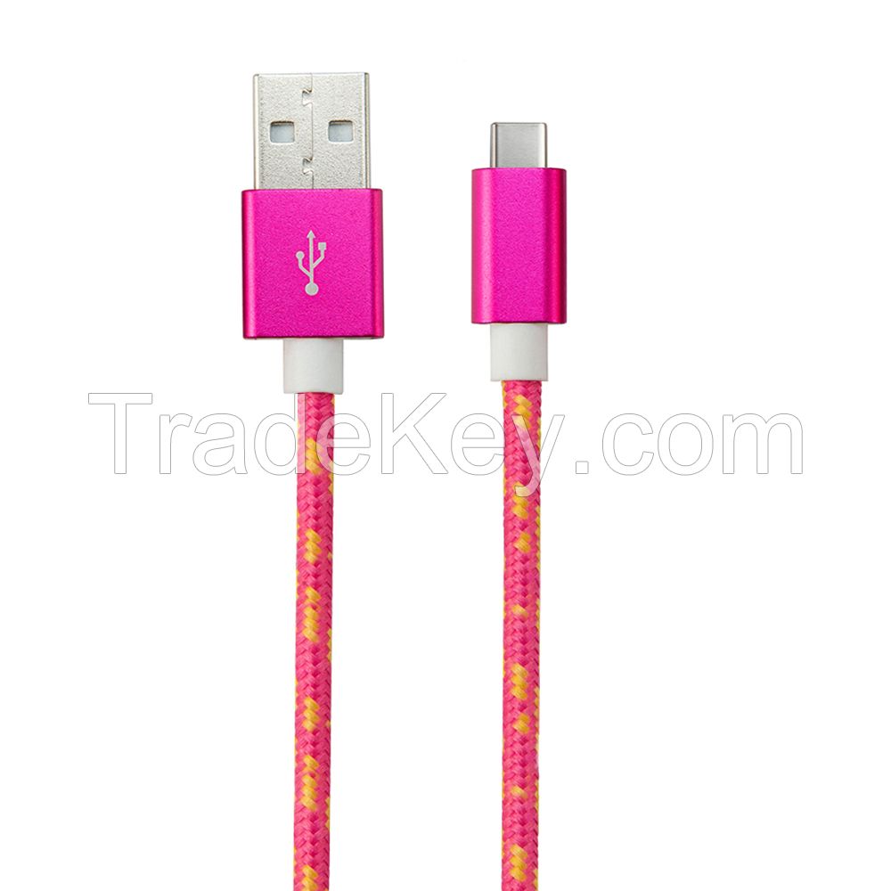 usb to USB C cable, fabric usb type c cable with aluminum shell
