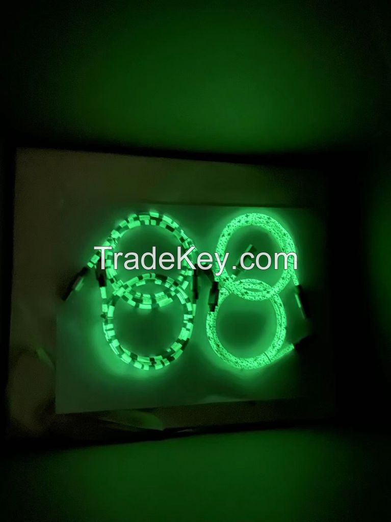 Glow-in-the-dark usb to usb c cable, USB type C charging and data cable for mobile phone