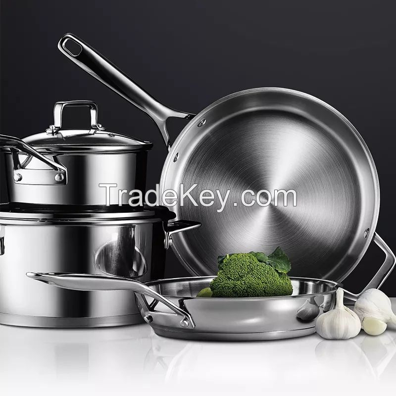 18/8 304 Stainless Steel 8pcs Cookware Set Egg Frying Pan Milk Induction Pan With Lid