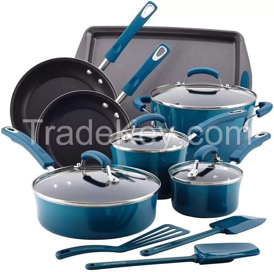 14 Pcs Pressed Aluminium Long-Lasting Non Stick Kitchen Cooking Pot Fry Pan Cookware Set