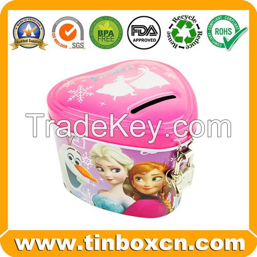 Saving Tin Box, Tin Saving Box, Tin Coin Bank, Tin with Lock, gift  packaging