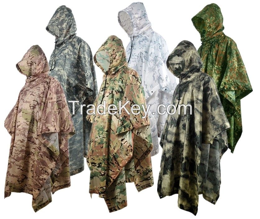 Outdoor Riding Poncho Camouflage Multifunctional Overall Raincoat Work as Carpet