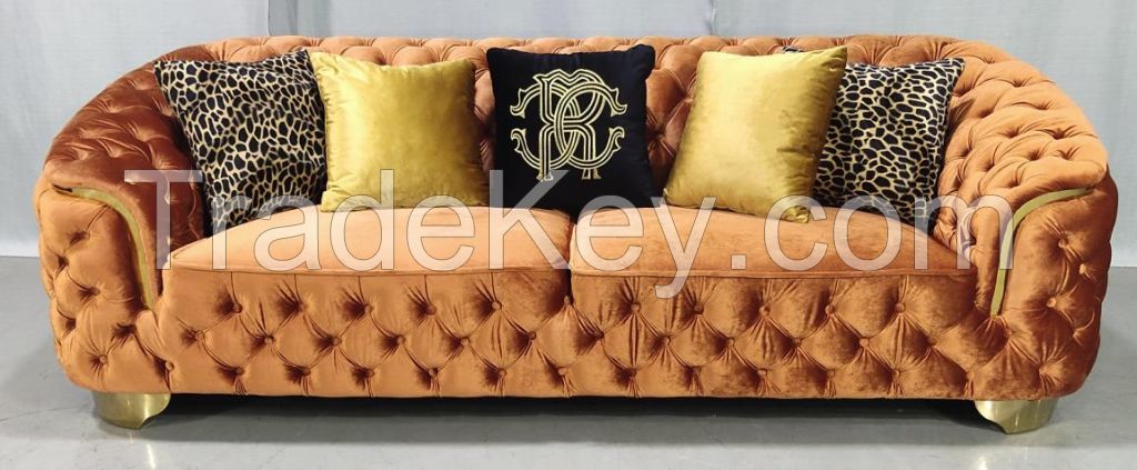 living room sofa set, button tufted, velvet, 3-seater, 2-seater, 1-seater