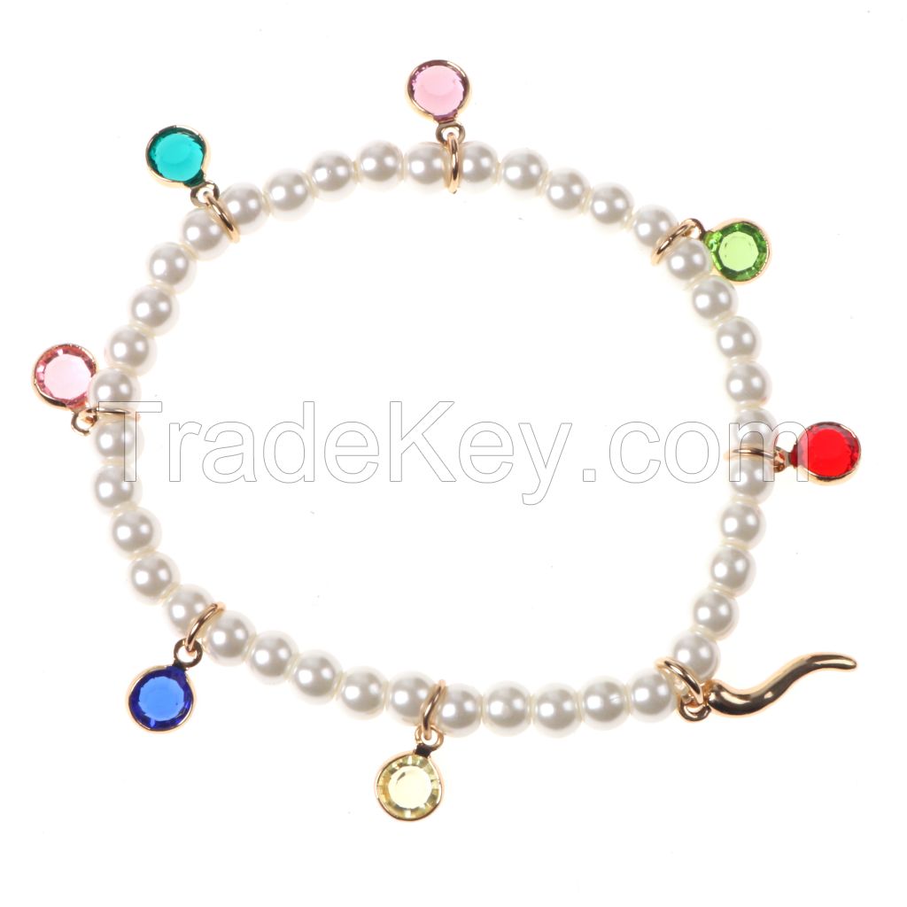 Luxurious Delicate Pearl With Colorful Stone Pendant Charms Bracelet Jewelry For Woman/ Girls