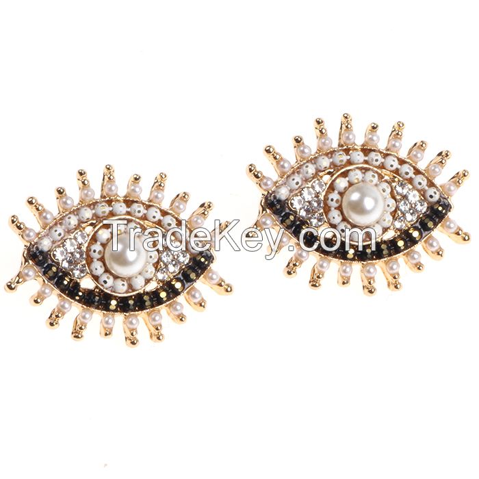 Secret Evil Eyes With Luxurious Pearl Stud Earring Jewelry In Copper Gold Plating For Women