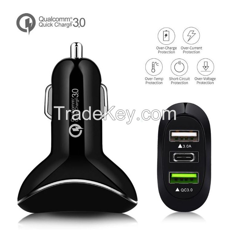 3 Ports USB Car Charger Type C car charger Smart Car Charger fast charger Car charger mobile phone charger