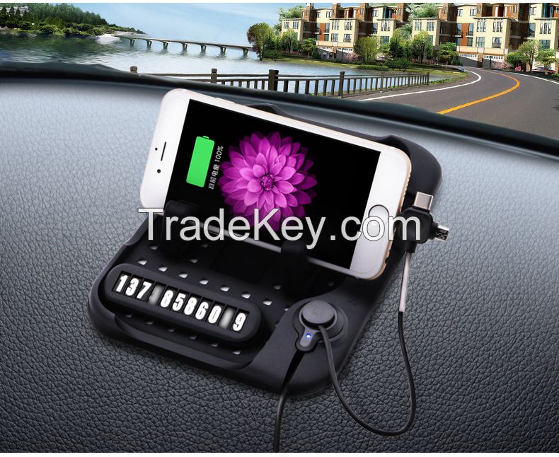 Car Anti-slip mat phone holder with phone charging.