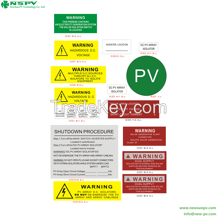 ABS Solar Warning Labels Solar Sticking Labels for solar system from NSPV