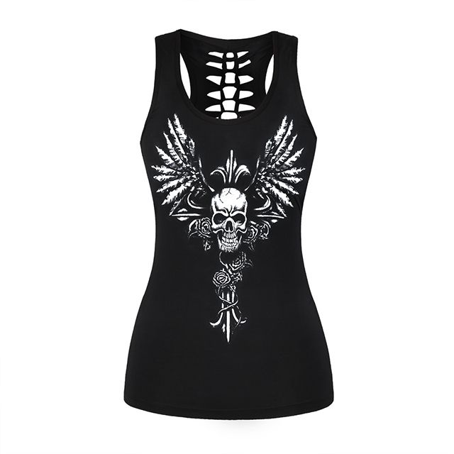 Hot Unique Design Skull Pattern Sexy Vest Printed Seamless Woman Sleeveless T Shirt
