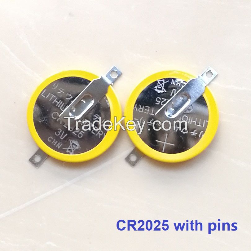 3V CR2025 lithium button cell battery with Tabs Pins for Games PCB