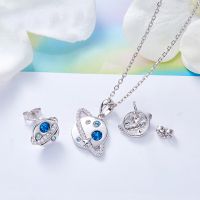 spaceship style silver jewelry sets with top AAA sea blue CZ