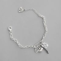 925 Sterling Silver Retro Jewelry Charms Tag Link Bracelet For Women