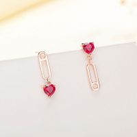 925 Sterling Silver Heart Red Zircon Stud Earrings Ladies and Girls Gift