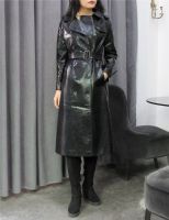 Faux leather trench coat double breasted design